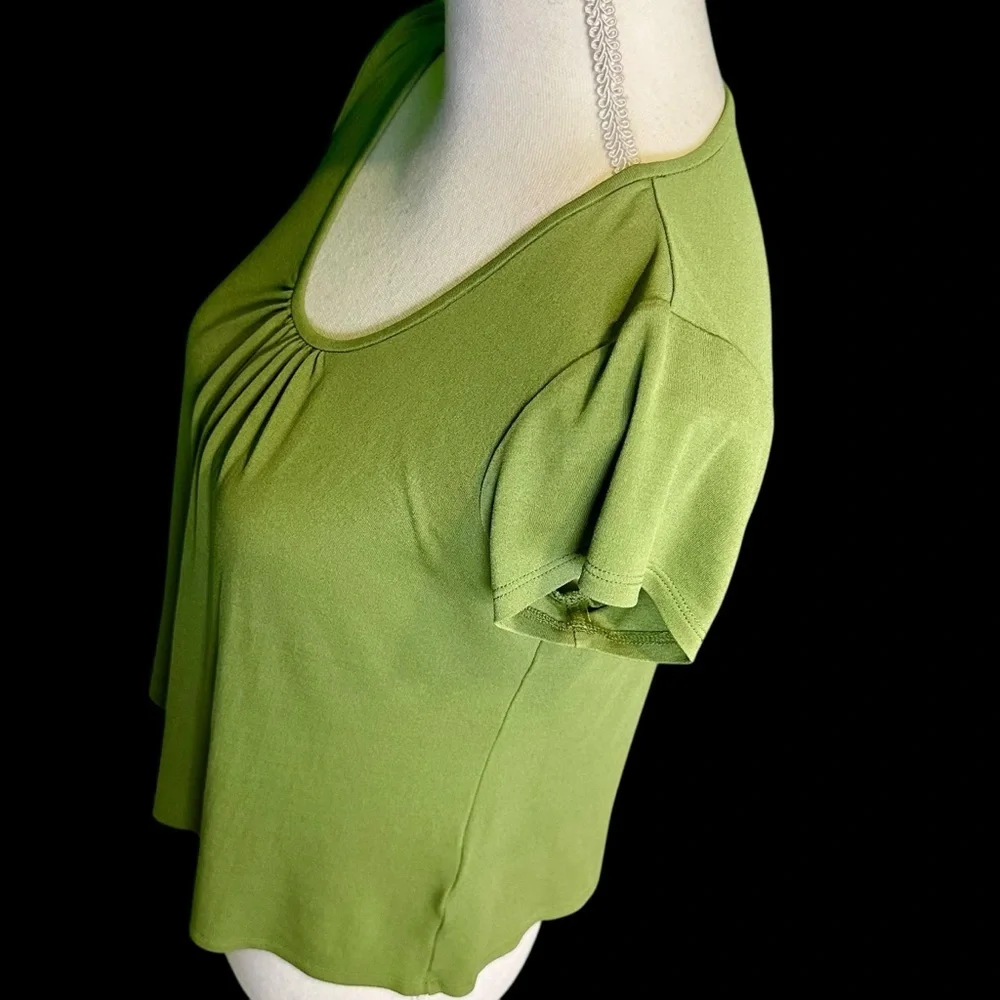 Eileen Fisher 100% Silk ‘Balletneck Cap Sleeve Top’ in “Edamame” Green Size SP - Picture 5 of 14